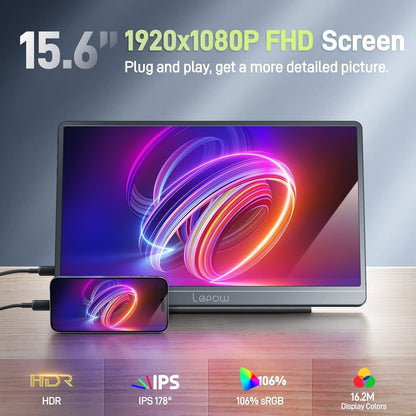15.6 Inch 1080P Gaming IPS HDR Screen Monitor Portable Screen w/ HDMI USB-C