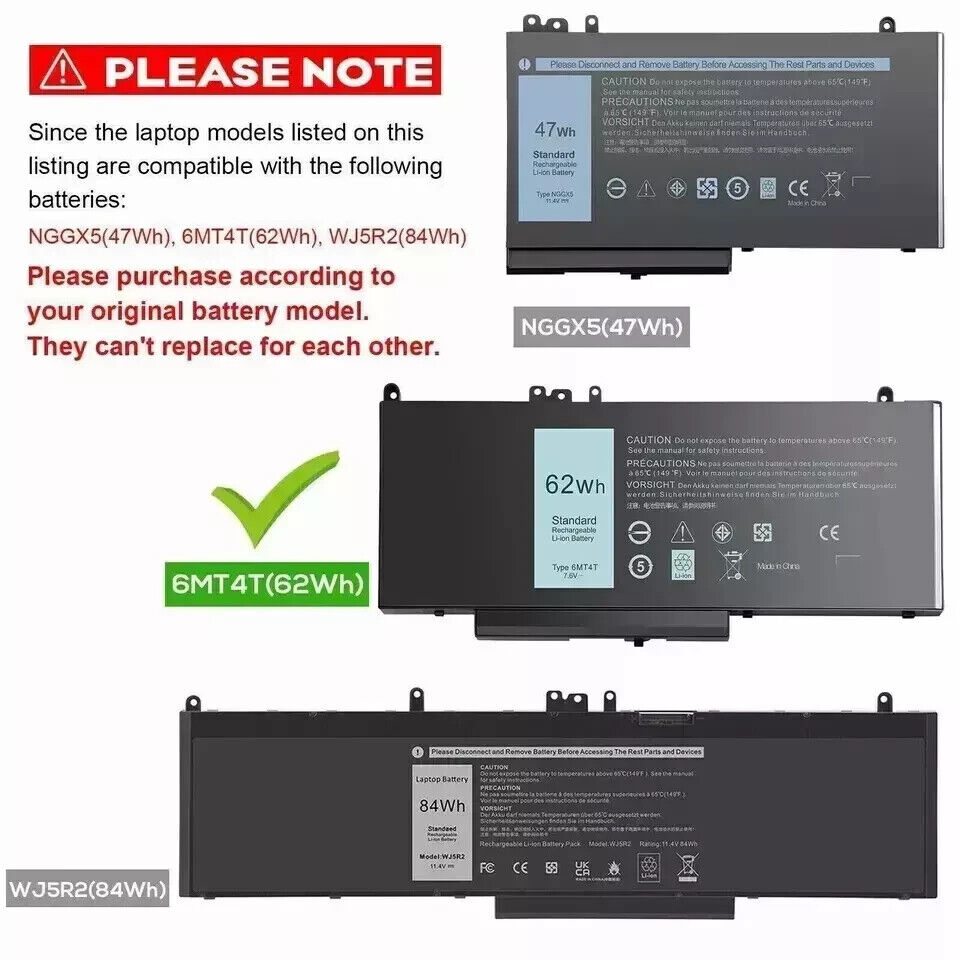 Dell Latitude E5470 E5570 7V69Y TXF9M K3JK9 7V69Y R9XM9 6MT4T 62Wh Battery