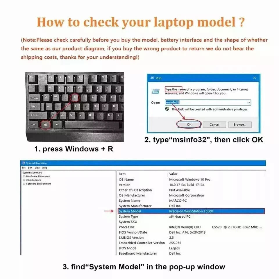 Dell Latitude E5470 E5570 7V69Y TXF9M K3JK9 7V69Y R9XM9 6MT4T 62Wh Battery